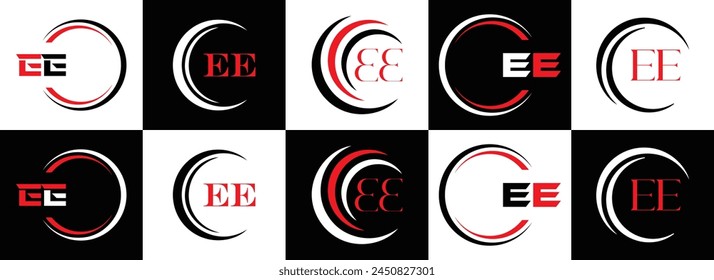 EE logo. E E design. White EE letter. EE, E E letter logo design. Initial letter EE linked circle uppercase monogram logo.