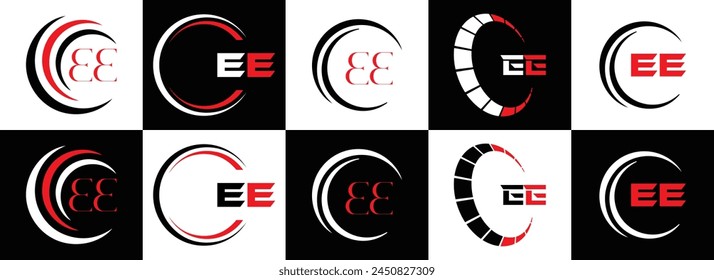 EE logo. E E design. White EE letter. EE, E E letter logo design. Initial letter EE linked circle uppercase monogram logo.