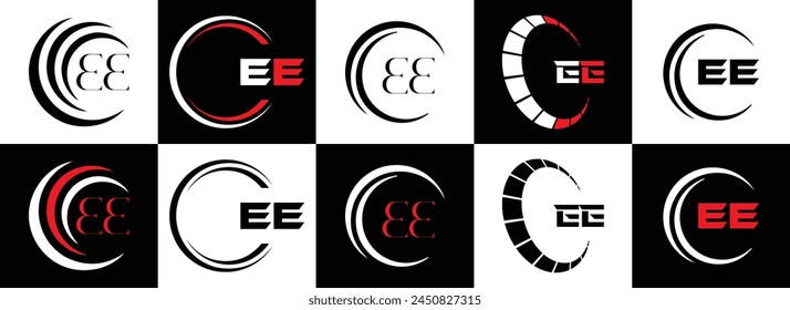 EE logo. E E design. White EE letter. EE, E E letter logo design. Initial letter EE linked circle uppercase monogram logo.