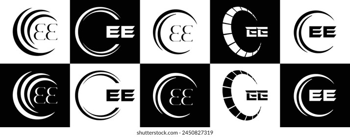 EE logo. E E design. White EE letter. EE, E E letter logo design. Initial letter EE linked circle uppercase monogram logo.