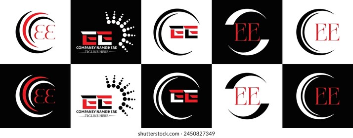 EE logo. E E design. White EE letter. EE, E E letter logo design. Initial letter EE linked circle uppercase monogram logo.