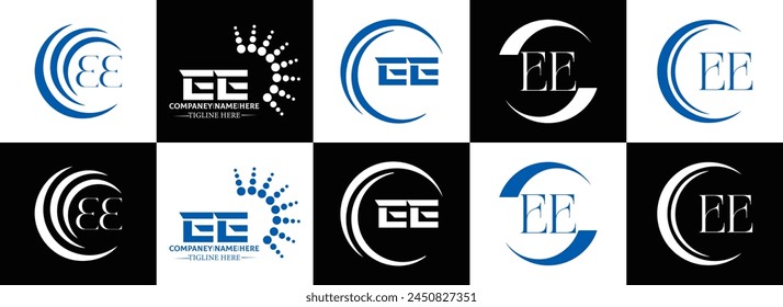 EE logo. E E design. White EE letter. EE, E E letter logo design. Initial letter EE linked circle uppercase monogram logo.