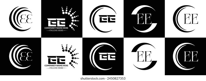 EE logo. E E design. White EE letter. EE, E E letter logo design. Initial letter EE linked circle uppercase monogram logo.