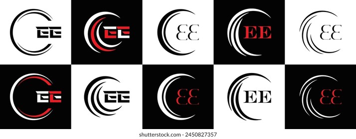 EE logo. E E design. White EE letter. EE, E E letter logo design. Initial letter EE linked circle uppercase monogram logo.