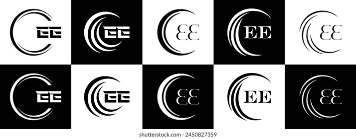 EE logo. E E design. White EE letter. EE, E E letter logo design. Initial letter EE linked circle uppercase monogram logo.