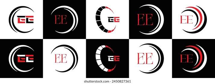 EE logo. E E design. White EE letter. EE, E E letter logo design. Initial letter EE linked circle uppercase monogram logo.