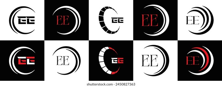 EE logo. E E design. White EE letter. EE, E E letter logo design. Initial letter EE linked circle uppercase monogram logo.