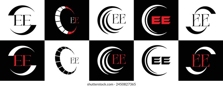 EE logo. E E design. White EE letter. EE, E E letter logo design. Initial letter EE linked circle uppercase monogram logo.