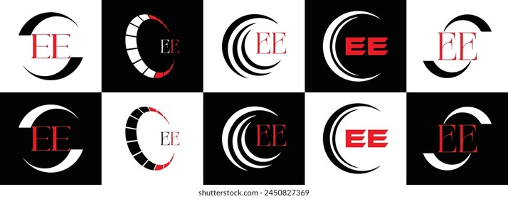 EE logo. E E design. White EE letter. EE, E E letter logo design. Initial letter EE linked circle uppercase monogram logo.