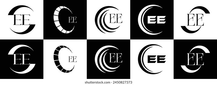 EE logo. E E design. White EE letter. EE, E E letter logo design. Initial letter EE linked circle uppercase monogram logo.