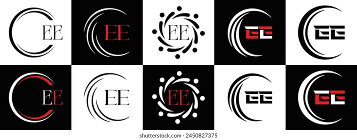 EE logo. E E design. White EE letter. EE, E E letter logo design. Initial letter EE linked circle uppercase monogram logo.