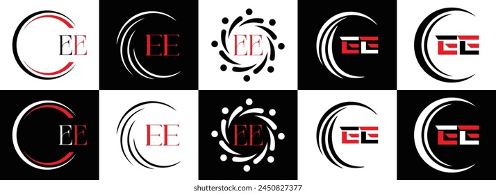 EE logo. E E design. White EE letter. EE, E E letter logo design. Initial letter EE linked circle uppercase monogram logo.