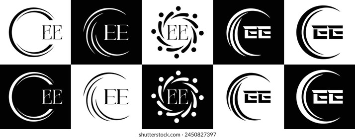 EE logo. E E design. White EE letter. EE, E E letter logo design. Initial letter EE linked circle uppercase monogram logo.