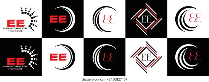 EE logo. E E design. White EE letter. EE, E E letter logo design. Initial letter EE linked circle uppercase monogram logo.