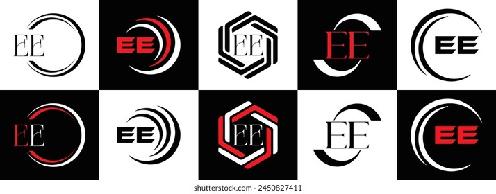 EE logo. E E design. White EE letter. EE, E E letter logo design. Initial letter EE linked circle uppercase monogram logo.