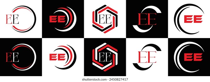 EE logo. E E design. White EE letter. EE, E E letter logo design. Initial letter EE linked circle uppercase monogram logo.