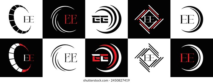 EE logo. E E design. White EE letter. EE, E E letter logo design. Initial letter EE linked circle uppercase monogram logo.