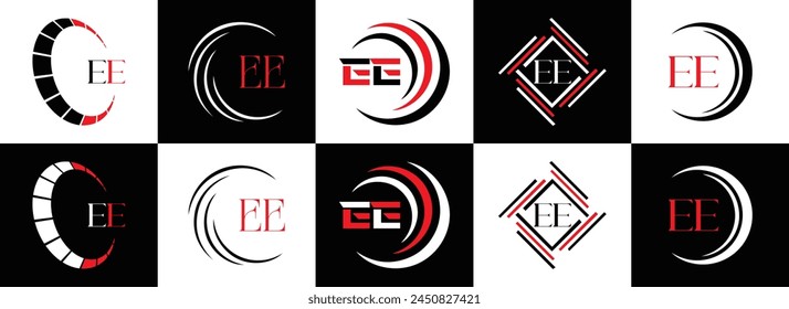 EE logo. E E design. White EE letter. EE, E E letter logo design. Initial letter EE linked circle uppercase monogram logo.