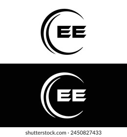 EE logo. E E design. White EE letter. EE, E E letter logo design. Initial letter EE linked circle uppercase monogram logo.