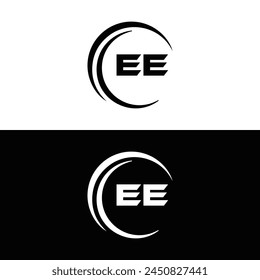 EE logo. E E design. White EE letter. EE, E E letter logo design. Initial letter EE linked circle uppercase monogram logo.