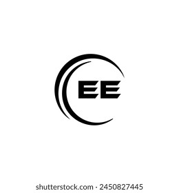 EE logo. E E design. White EE letter. EE, E E letter logo design. Initial letter EE linked circle uppercase monogram logo.