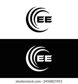 EE logo. E E design. White EE letter. EE, E E letter logo design. Initial letter EE linked circle uppercase monogram logo.