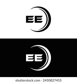 EE logo. E E design. White EE letter. EE, E E letter logo design. Initial letter EE linked circle uppercase monogram logo.