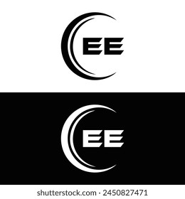 EE logo. E E design. White EE letter. EE, E E letter logo design. Initial letter EE linked circle uppercase monogram logo.