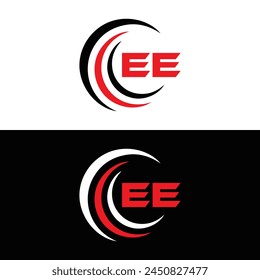 EE logo. E E design. White EE letter. EE, E E letter logo design. Initial letter EE linked circle uppercase monogram logo.