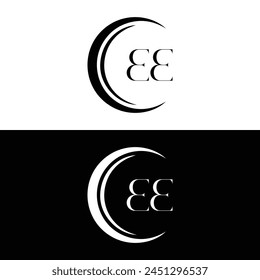 EE logo. E E design. White EE letter. EE, E E letter logo design. Initial letter EE linked circle uppercase monogram logo.