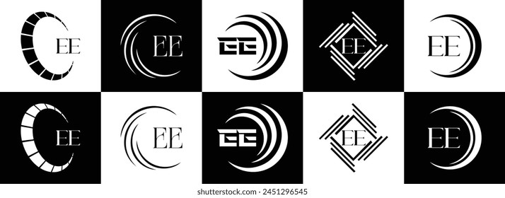 EE logo. E E design. White EE letter. EE, E E letter logo design. Initial letter EE linked circle uppercase monogram logo.