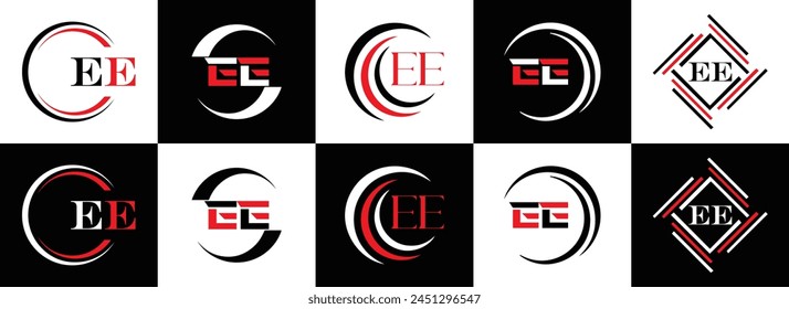 EE logo. E E design. White EE letter. EE, E E letter logo design. Initial letter EE linked circle uppercase monogram logo.