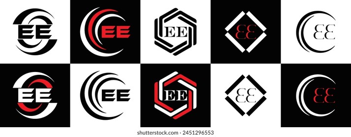 EE logo. E E design. White EE letter. EE, E E letter logo design. Initial letter EE linked circle uppercase monogram logo.