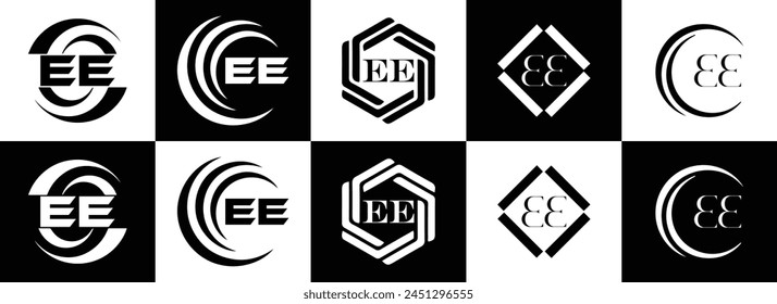 EE logo. E E design. White EE letter. EE, E E letter logo design. Initial letter EE linked circle uppercase monogram logo.