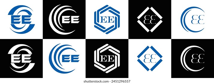 EE logo. E E design. White EE letter. EE, E E letter logo design. Initial letter EE linked circle uppercase monogram logo.