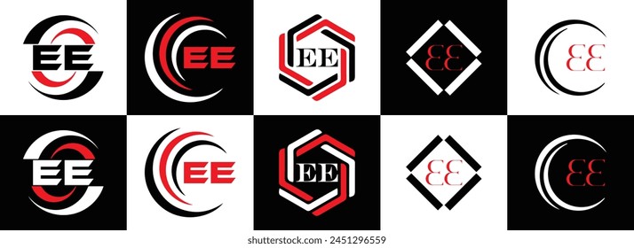 EE logo. E E design. White EE letter. EE, E E letter logo design. Initial letter EE linked circle uppercase monogram logo.