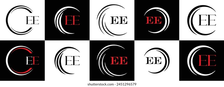 EE logo. E E design. White EE letter. EE, E E letter logo design. Initial letter EE linked circle uppercase monogram logo.