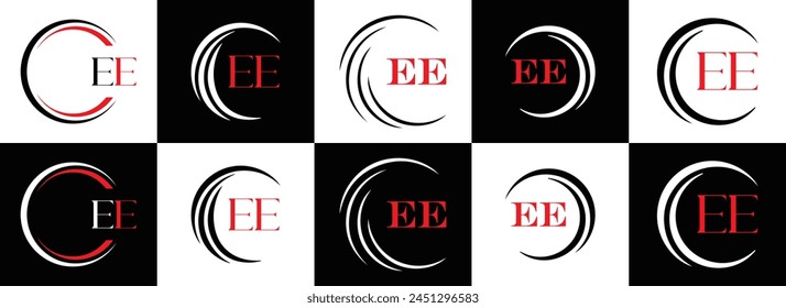 EE logo. E E design. White EE letter. EE, E E letter logo design. Initial letter EE linked circle uppercase monogram logo.