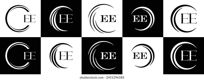 EE logo. E E design. White EE letter. EE, E E letter logo design. Initial letter EE linked circle uppercase monogram logo.