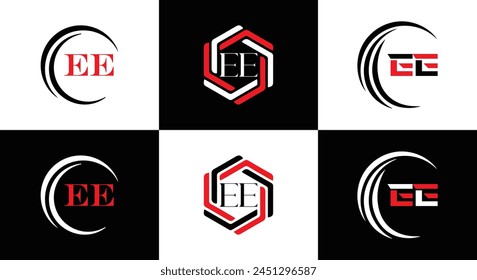 EE logo. E E design. White EE letter. EE, E E letter logo design. Initial letter EE linked circle uppercase monogram logo.