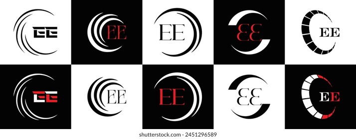 EE logo. E E design. White EE letter. EE, E E letter logo design. Initial letter EE linked circle uppercase monogram logo.