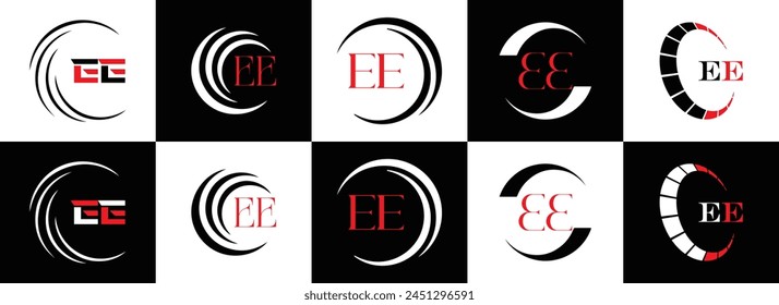 EE logo. E E design. White EE letter. EE, E E letter logo design. Initial letter EE linked circle uppercase monogram logo.