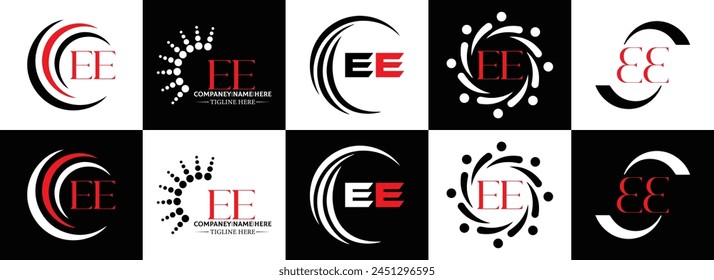 EE logo. E E design. White EE letter. EE, E E letter logo design. Initial letter EE linked circle uppercase monogram logo.