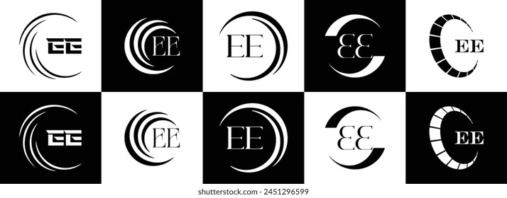 EE logo. E E design. White EE letter. EE, E E letter logo design. Initial letter EE linked circle uppercase monogram logo.