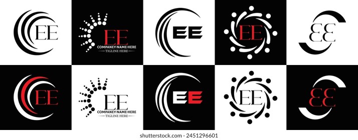 EE logo. E E design. White EE letter. EE, E E letter logo design. Initial letter EE linked circle uppercase monogram logo.