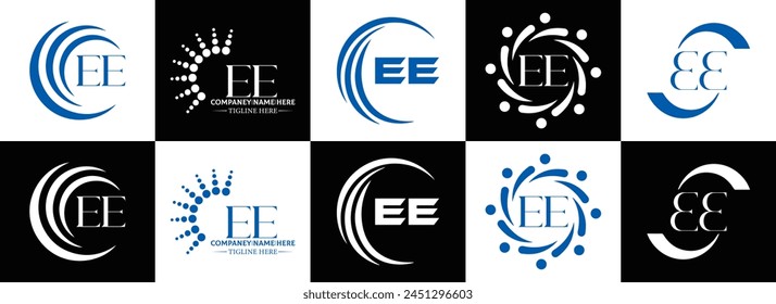 EE logo. E E design. White EE letter. EE, E E letter logo design. Initial letter EE linked circle uppercase monogram logo.