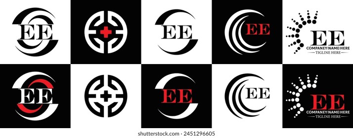 EE logo. E E design. White EE letter. EE, E E letter logo design. Initial letter EE linked circle uppercase monogram logo.