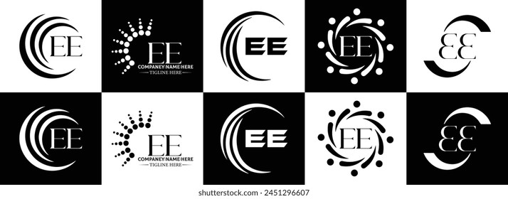 EE logo. E E design. White EE letter. EE, E E letter logo design. Initial letter EE linked circle uppercase monogram logo.