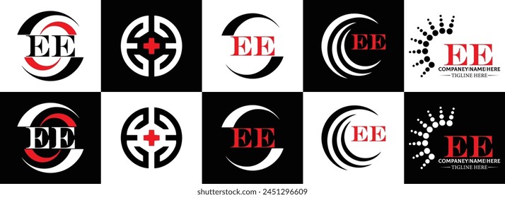 EE logo. E E design. White EE letter. EE, E E letter logo design. Initial letter EE linked circle uppercase monogram logo.