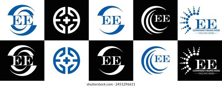 EE logo. E E design. White EE letter. EE, E E letter logo design. Initial letter EE linked circle uppercase monogram logo.